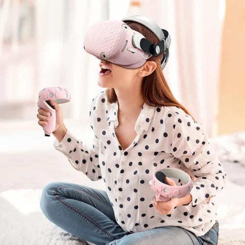 Vista 7 de JYMEGOVR for Oculus Quest 2 Controller Silicone Cover Protective Case Set Accessories for Meta VR Multi Colors Soft Shell Skin Pink