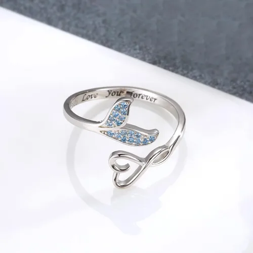 Vista 3 de zaxsj S925 Sterling Silver Mermaid Jewelry for Women - Mermaid Tail Love You Forever Blue Sea Wave Marine Jewelry Set for Girls Ocean Lovers