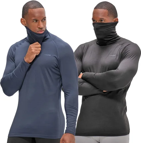 Vista 14 de DEVOPS 2 Pack Men's Thermal Turtle Neck Compression Shirts Long Sleeve negro / negro