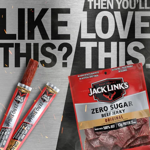 Vista 6 de Jack Link's Original Zero Sugar Beef Sticks – Palitos de carne de 0.92 oz – Snacks proteicos listos para comer – 0.18 oz de proteína por porción