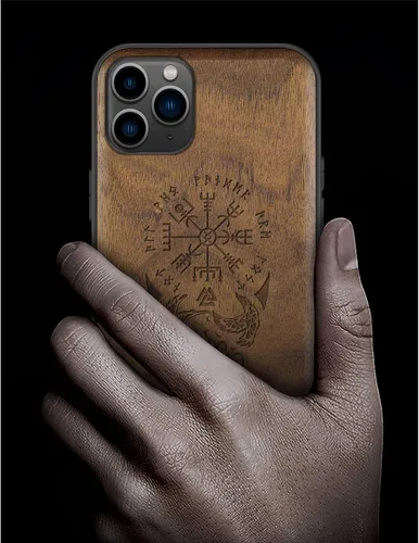 Vista 2 de Carveit Funda de madera para iPhone 11 Pro Max [madera real dura y TPU suave] a prueba de golpes, protector de teléfono de madera único compatible