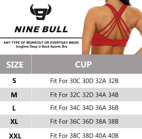Vista 6 de Nine Bull - Brasier deportivo con relleno extraíble y espalda cruzada para mujer. Soporte de alto impacto, brasier de entrenamiento y para yoga.