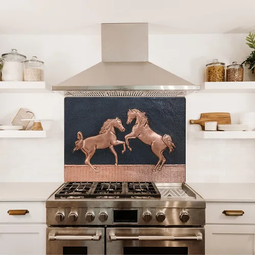 Vista 5 de Kitchen Backsplash, Two Rearing Horses Copper Backsplash, Custom Copper Backsplash Panel, Handmade Copper Backsplash Tile, Indoor Outdoor Wall Decor