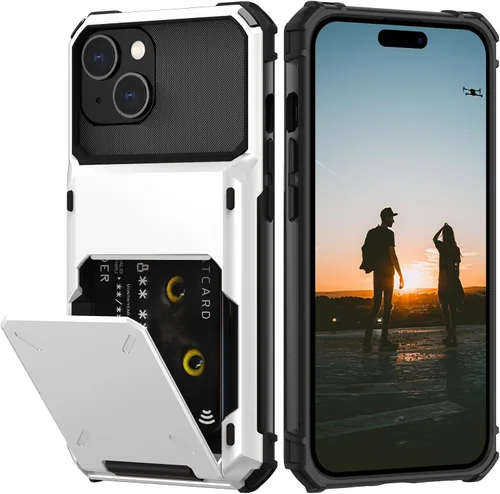 Vista 19 de Nvollnoe Compatible con iPhone 15 Funda con ranura para tarjetas, resistente, protectora de doble capa, a prueba de golpes, ranura oculta