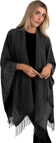 Vista 2 de Jessica McClintock Ruana suave con tachuelas de borde exterior, R19168jms-negroplata (Bsv)