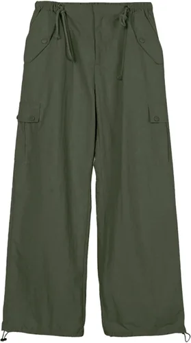 Vista 2 de Rolanko Pantalones de paracaídas para niñas, pantalones cargo Y2K con bolsillos, pantalones deportivos Harajuku para niños de 4 a 14 años