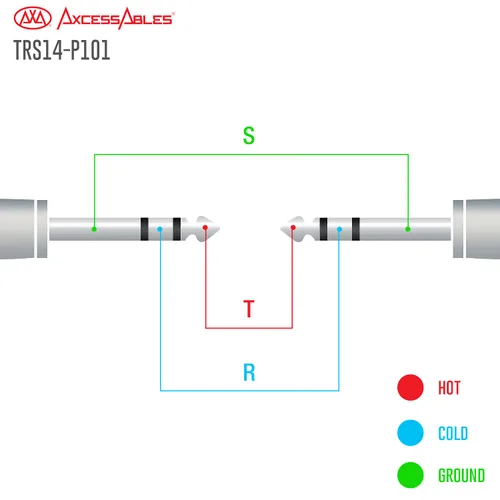 Vista 6 de AxcessAbles 1/4" TRS a 1/4" TRS - Cables de conexión estéreo equilibrados (6 unidades, 1 pie)