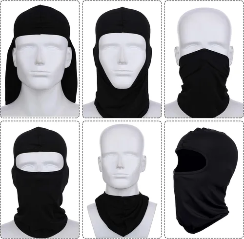 Vista 5 de Máscara de esquí de 8 piezas, máscara de cara completa, protección UV, pasamontañas de seda de hielo de verano, polaina para el cuello, para mujeres