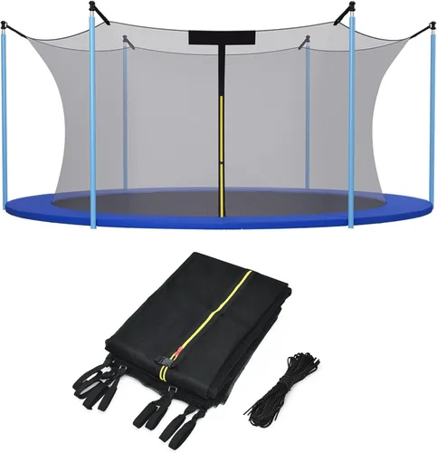 Vista 8 de GYMAX Red de trampolín, recinto de trampolín para trampolín redondo de 8, 10, 12, 14, 15, 16 pies, con cremalleras y hebillas de doble cabeza