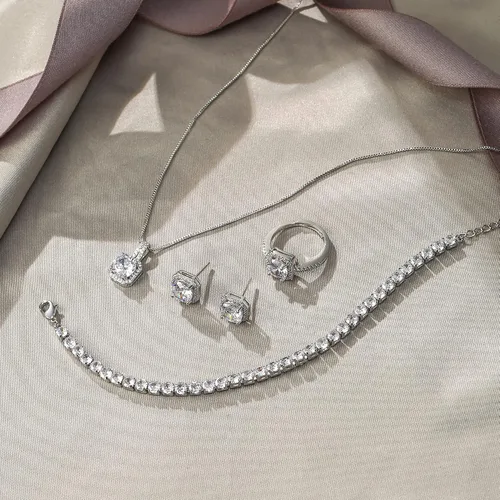 Vista 5 de EVER FAITH Juego de joyas de boda para novia, dama de honor, glamour, lágrima, circonita cúbica, collar, aretes, pulsera de tenis, juegos de anillos
