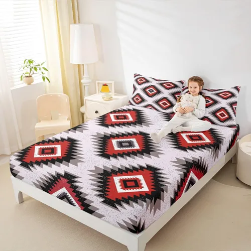 Vista 6 de Juego de sábanas bajeras de diseño nativo americano del suroeste para niños, niñas y adolescentes, juego de ropa de cama tribal para niños, niñas