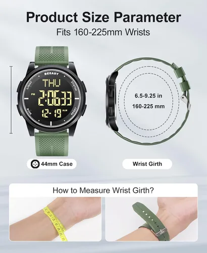 Vista 59 de Beeasy - Reloj digital de pulsera resistente al agua con cronómetro, alarma, cuenta regresiva, doble zona horaria, ultrafino, pantalla angular muy