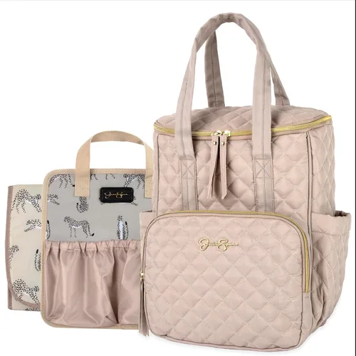 Vista 7 de Jessica Simpson Mochila acolchada para pañales con bolsillos aislados, cambiador portátil, correas de cochecito, inserto organizador de 3 piezas