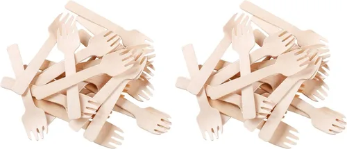 Vista 10 de Gmark Mini tenedores de madera extra gruesos de 0.059 in (4 pulgadas) – 100 utensilios de madera de abedul resistentes 2 en 1 – Combo resistente