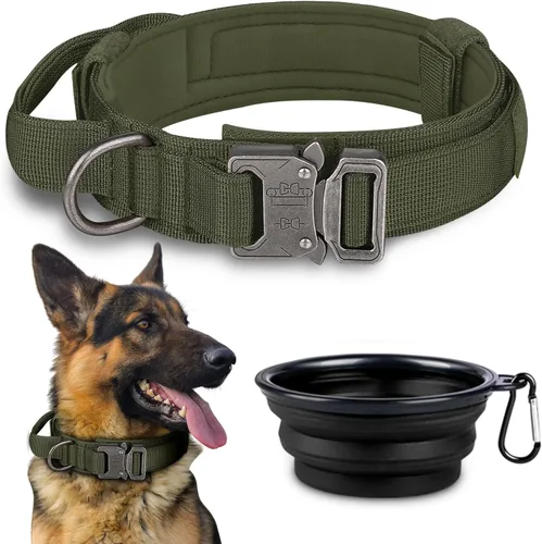 Vista 18 de COOYOO Juego de 3 collares tácticos para perros, collar ajustable de nailon para entrenamiento militar con mango de control y hebilla de metal