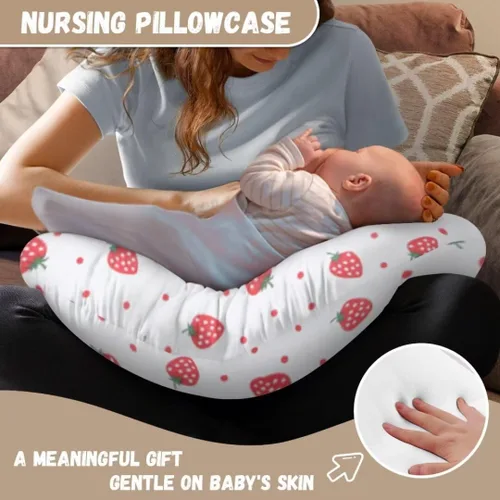 Vista 5 de Funda de almohada de lactancia para niñas, funda de almohada de lactancia materna de fresa para bebé, se adapta perfectamente a la funda de almohada