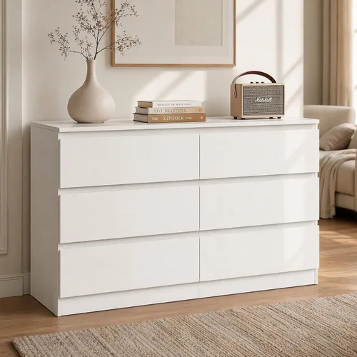 Vista 14 de Cómoda negra para dormitorio, cómoda moderna de 6 cajones con cajón profundo, amplia cómoda de almacenamiento, organizador de muebles