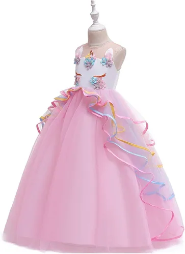Vista 2 de IZKIZF Disfraz largo de tul de tul de princesa de unicornio arcoíris para niñas fiesta de cumpleaños carnaval