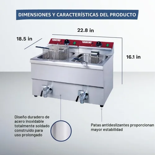 Vista 7 de Kratos Freidora eléctrica comercial para encimera, doble tanque de 30