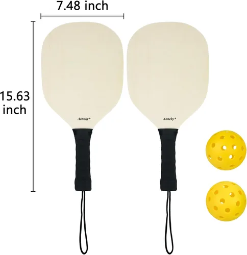 Vista 4 de Aoneky Juego de paletas de pickleball de madera para interiores o exteriores