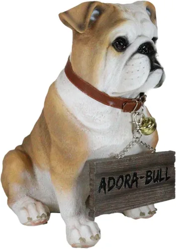 Vista 6 de Ebros Gift "Max Realista Bulldog Inglés Perro Cachorro Perro con Jingle Collar Letrero Estatua de 12" de Alto Adorable Bulldog Sentado Escultura