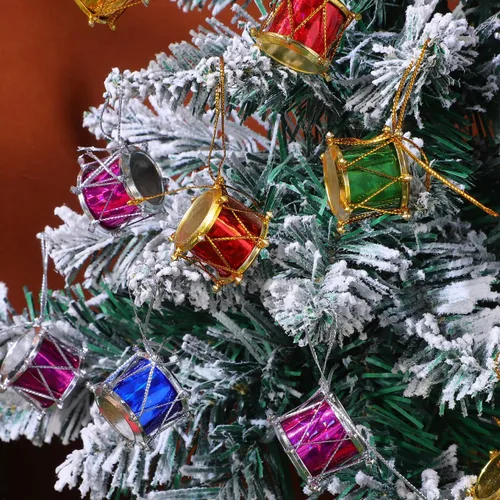 Vista 3 de 60 adornos para árbol de Navidad con purpurina, mini tambores, adornos para árbol de Navidad, pequeños instrumentos musicales, colgante colgante