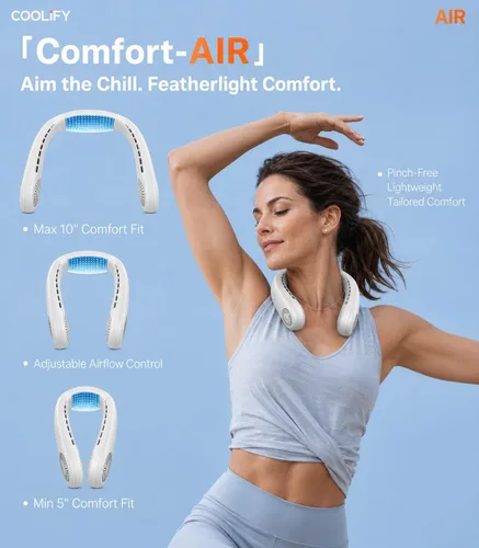 Vista 8 de TORRAS COOLiFY Air 2026 Ventilador de cuello mejorado de aire acondicionado, doble flujo de aire profesional, ventilador portátil ultraligero Negro