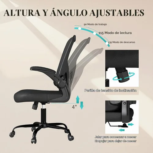 Vista 9 de Flysky Silla de oficina de malla, sillas ergonómicas de escritorio para Negro