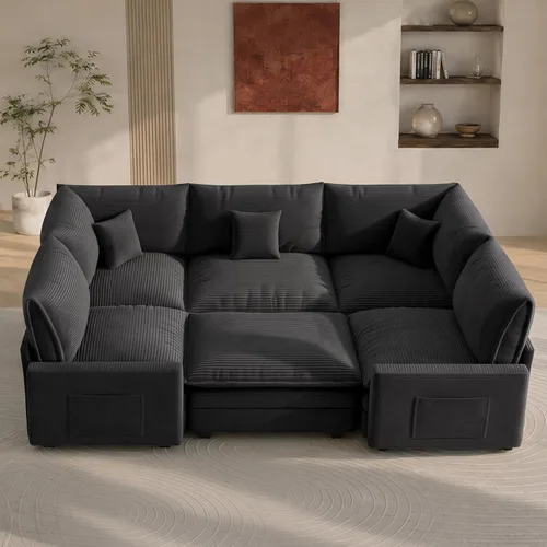 Vista 16 de Sofá seccional modular de 107", sofá de nube en forma de L con otomana Negro