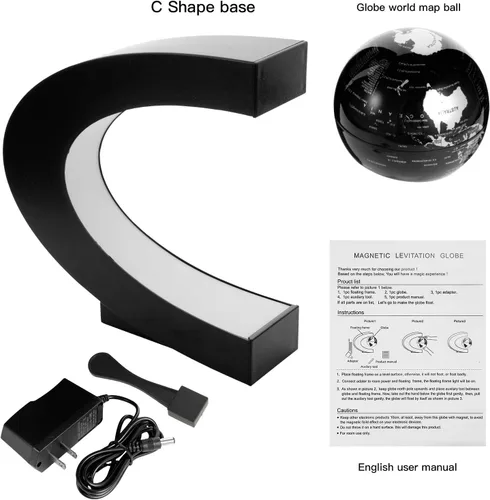 Vista 6 de Gresus - Globo terráqueo magnético flotante con levitación, base en forma de C con luces LED, gran regalo para padres, estudiantes, profesores
