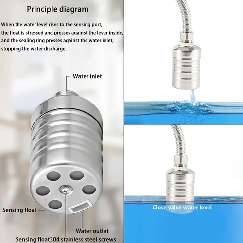 Vista 5 de Válvula de flotador de control de nivel de agua + accesorio de mamparo, válvula de bola automática de interruptor de flotador 304 de 1/2 pulgada