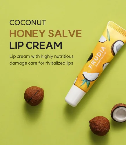 Vista 2 de WELCOS FRUDIA Coconut Honey Salve Lip Cream - Bálsamo labial coreano para hombres y mujeres, tubos de bálsamo labial orgánico para el cuidado