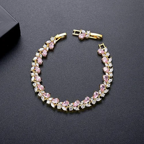 Vista 4 de Pulsera de cristal bohemio de oro de 14 quilates para mujer, pulsera de lujo con forma de rama de cristal rosa natural, pulsera de moda, regalo
