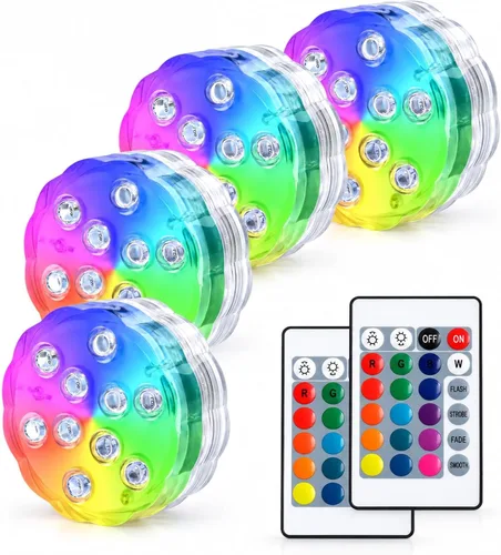 Vista 9 de AquaMiracle Luces LED sumergibles con mando a distancia, impermeables, operadas por batería, luces multicolor que cambian de color para jacuzzi