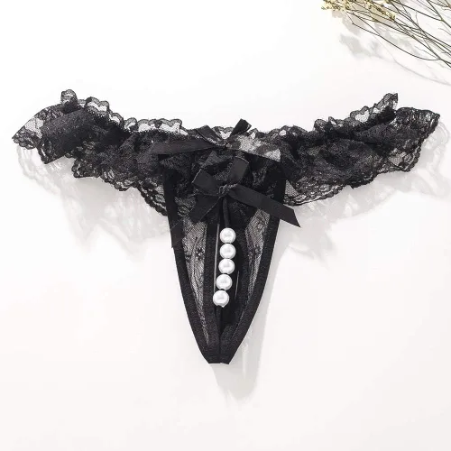 Vista 6 de Tangas de cintura baja con colgante sexy de perlas G para mujer, ropa interior erótica