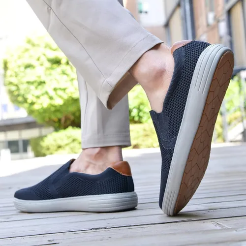 Vista 4 de konhill Zapatos deportivos sin cordones para hombre, mocasines de punto para caminar, espuma viscoelástica, para conducir, trabajo, patinaje