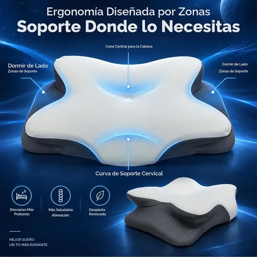 Vista 4 de Almohada cervical para el cuello, almohada de espuma viscoelástica gris & blanco