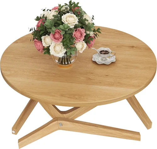Vista 9 de Flieks Mesa auxiliar redonda 2 en 1 transformadora con altura ajustable, 16.5 pulgadas para mesa de café, 29.5 pulgadas para mesa de cóctel, madera