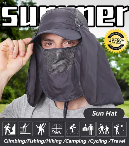 Vista 3 de Sombrero para el sol al aire libre, gorra de protección solar unisex con solapa extraíble para el cuello, sombrero de pesca de secado rápido
