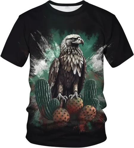 Vista 2 de Srcnhim Camiseta colorida de la bandera mexicana mágica de México Eagle Cactus Camisetas