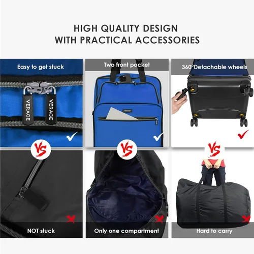 Vista 5 de Verage Bolsa de equipaje plegable expandible con ruedas giratorias desmontables, Azul, Maleta Fashion Blue 21