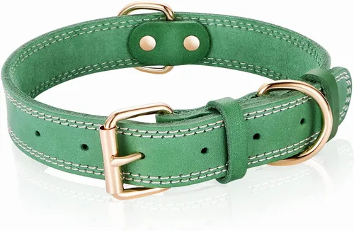 Vista 9 de Collar de perro de cuero genuino, collar de perro resistente para perros pequeños, medianos, grandes y extra grandes