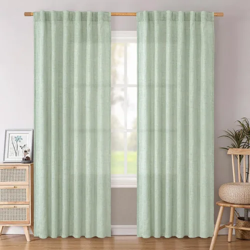 Vista 104 de BGment Cortinas cortas de lino marfil de 36 pulgadas de largo para ventanas de cocina, pequeñas cortinas texturizadas rústicas para café sobre