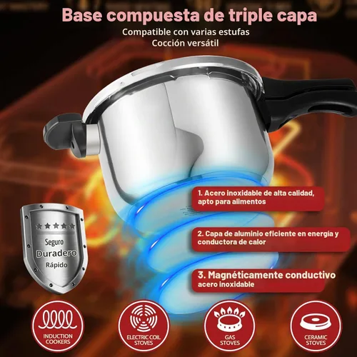 Vista 4 de Olla a presión pequeña de acero inoxidable, olla a presión gruesa de 3.17 cuartos de galón con válvulas de seguridad, dispositivos de protección