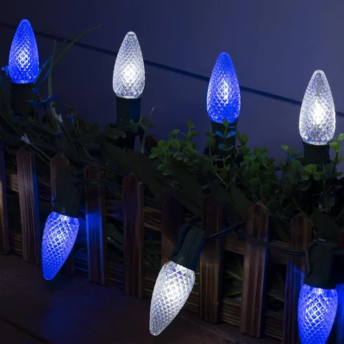Vista 6 de Luces LED C9 de Navidad para exteriores, 66 pies, 100 luces LED de fresa con 100 abrazaderas de resorte, impermeable, grado comercial, extensible