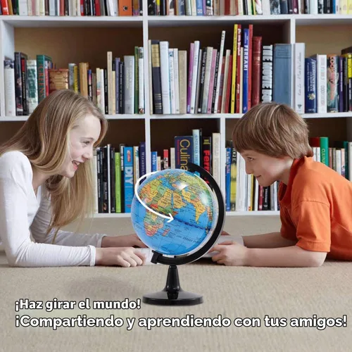 Vista 3 de Wizdar Globo Terráqueo de 4'' para Aprendizaje Infantil, Globos Terráqueos Educativos Giratorios con Mapamundi Tamaño Mini Globo Decorativo