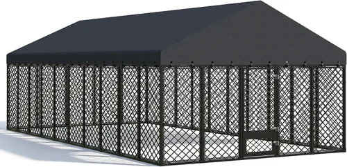 Vista 12 de Perrera resistente para perros de 10 x 14 x 6.4 pies, con doble cerraduras seguras y cubierta de techo impermeable y resistente a los rayos UV