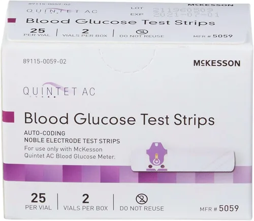 Vista 4 de McKesson Quintet AC Tiras de prueba de glucosa en sangre - Codificación automática, tiras de electrodos nobles, para autoprueba y pruebas