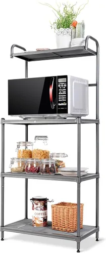 Vista 10 de Giantex Estante para panaderos de 4 niveles, estante de almacenamiento de cocina, soporte para horno de microondas, estantes metálicos de alambre