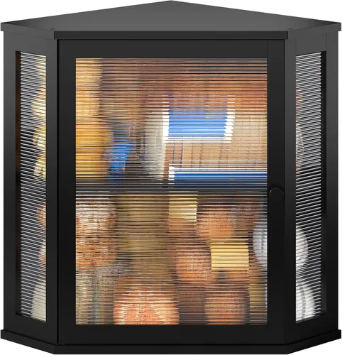 Vista 9 de Caja de pan de esquina BMOSU para encimera de cocina de doble capa de bambú contenedor de pan de madera de gran capacidad (negro, mediano)